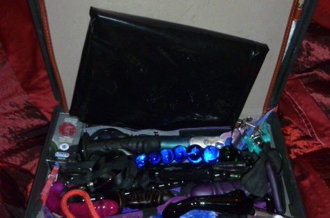 Image of briefcase full of sextoys we take with us on an outcall